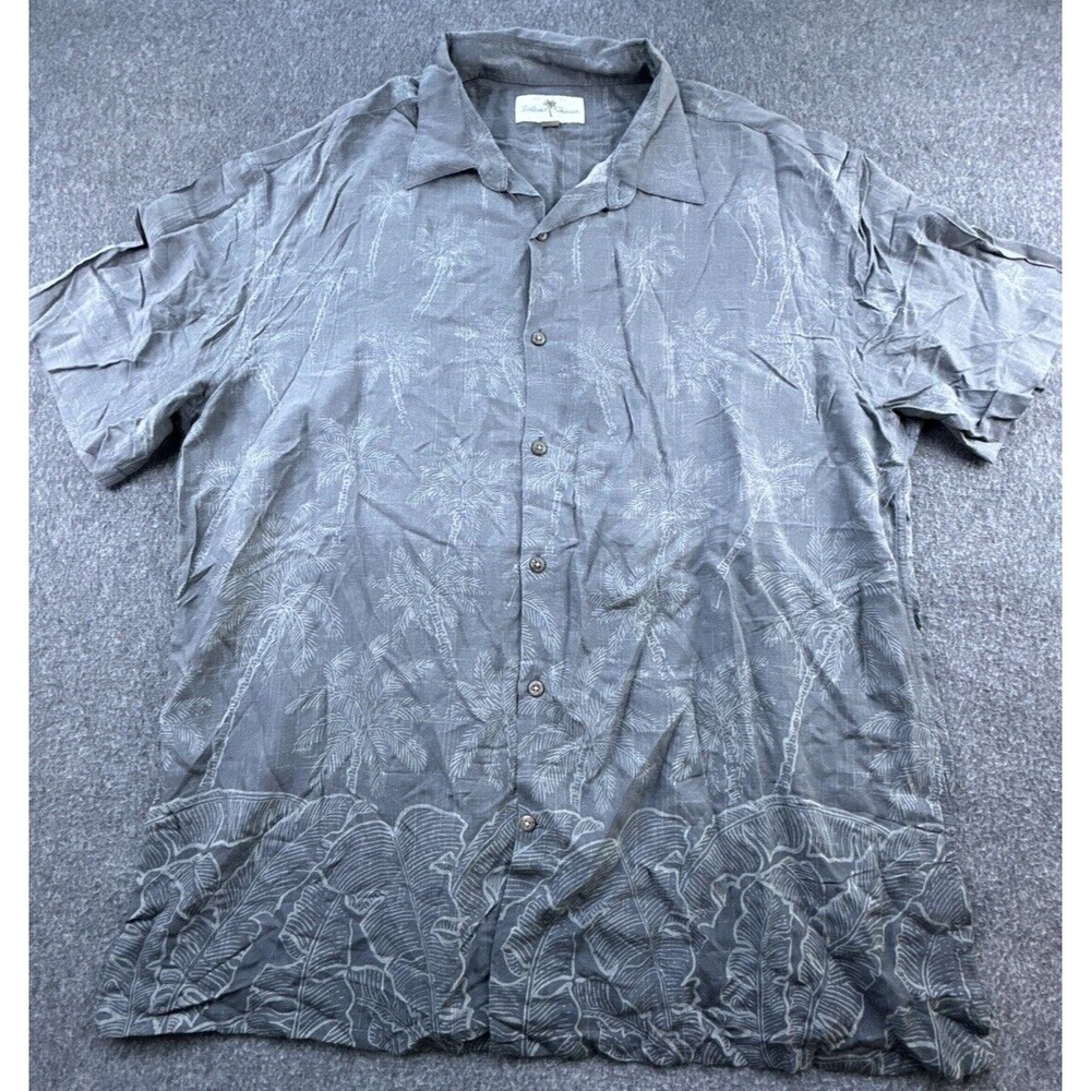 Island Shores Shirt Mens XXL Grey Two Tone Palm Trees Hawaiian Button Up